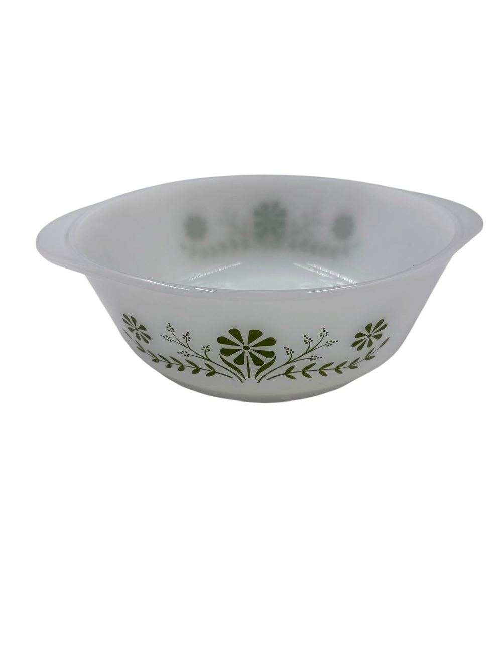 Vintage Glasbake 2 Qt Casserole Dish J-514 Primrose Dream Green Daisy USA